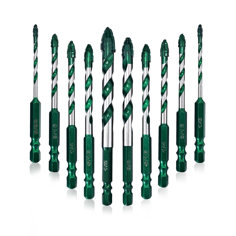 FEWELL Serrated Eccentric Masonry Drill Bit 10pcs, Tile Drill Bit 1/8”-1/2” | Four-Edge Serrated Concrete Drill Bit for Concrete Glass Brick Cement Tile Marble Wood