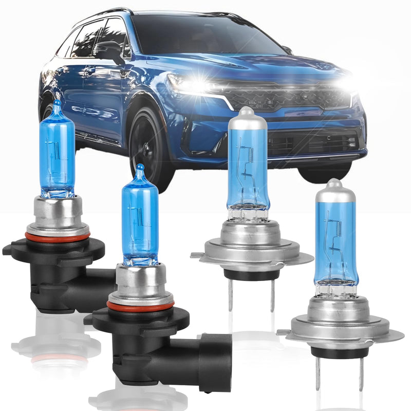Fit for kia sorento 2019 2020 High Performance Halogen Headlight Bulbs,9005 High Beam + H7 Low Beam Headlamp Replacement Bulbs Kit, Plug and Play,Pack of 4 for sorento 2019 2020