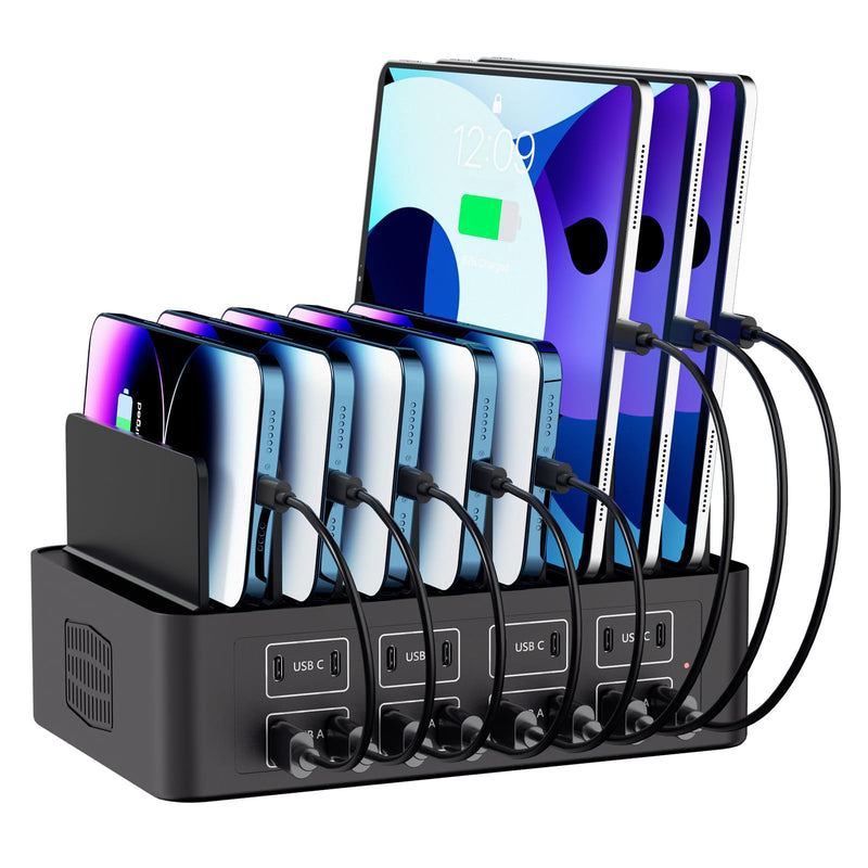 150W/35A Charging Station for Multiple Devices, 16 Port USB C Fast Charging Station with Adjustable Dividers - Organizer Charging Dock for Smartphone, iPad, Kindle, Tablet & More