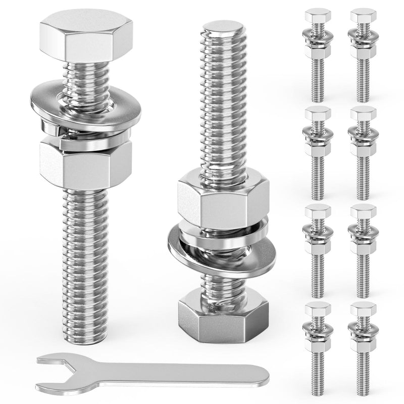 10PCS 1/2-13 x 3 304 Stainless Steel External Hex Bolt, Fully Threaded Bolt with Nut Flat & Lock Washers and Spanner 1/2-13 x 3"