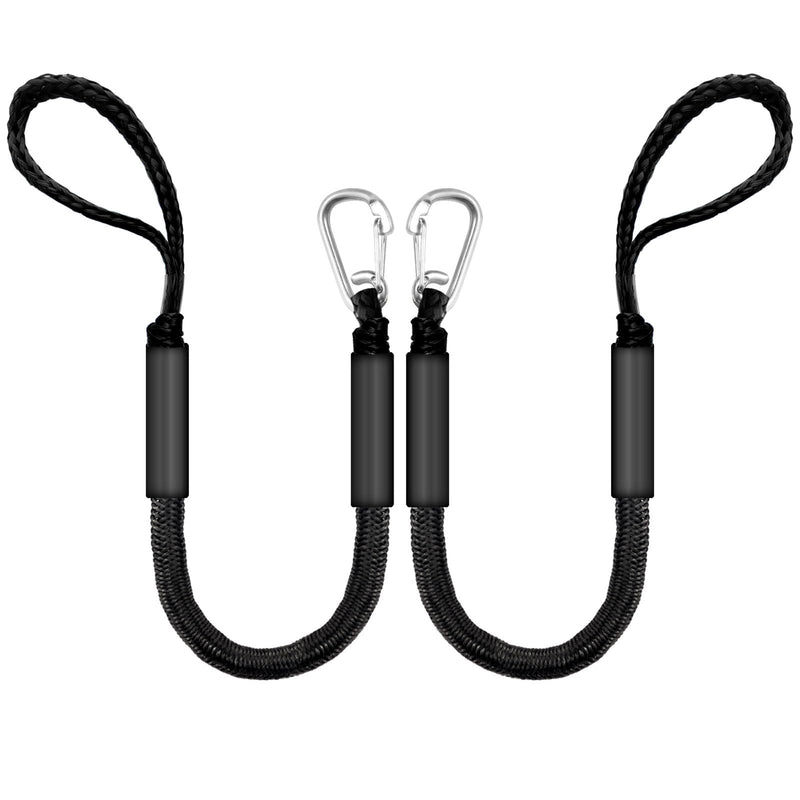 Bungee Dock Line for Boats – 3ft Elastic Mooring Rope with Stainless Steel Clip – Quick Dock Tie for Jet Ski, Pontoon (Black) Black
