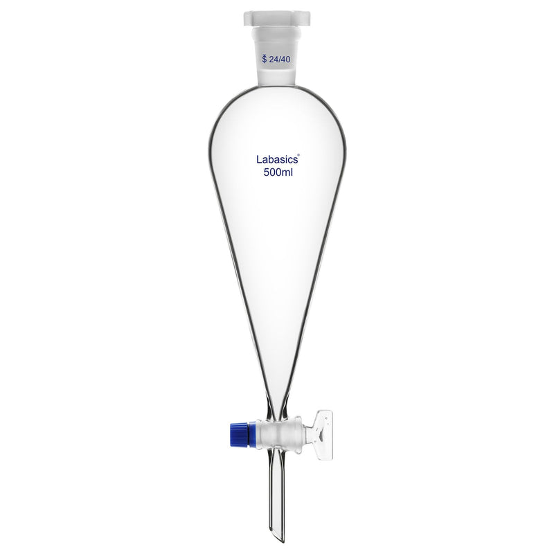 Labasics Borosilicate Glass 500mL Conical Separatory Funnel with Glass Stopcock, Ideal for Liquid Separation in Laboratories