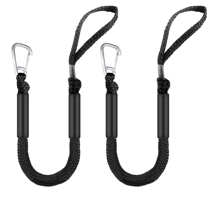Single Hook Bungee Dock Lines – Adjustable Boat Tie Downs for Pontoon, Jet Ski, PWC, Kayak | Small Cruiser Mooring Lines | 2.5/3/4/7/14ft (2, Black, 2.5 FEET)