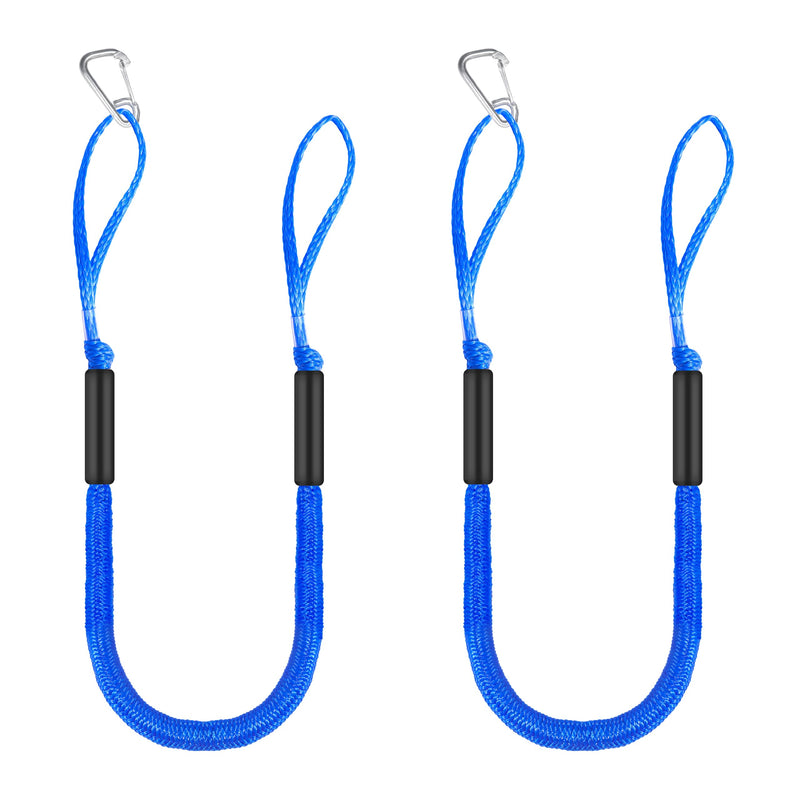 Boat Bungee Dock Lines 4 ft - Single Hook Dock Rope with 2 Loops, 2 Pack (Blue) blue