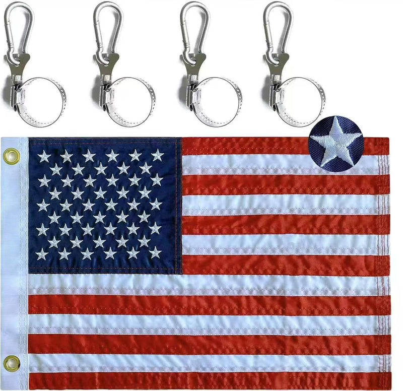 American Flag for Boat Flags marine 12x18 (4 Heavy Duty Clips) with Embroidered Stars American Boat Flag and Brass Grommets US Boats Cabin Flag for Various Boats, Yacht American flag 12x18