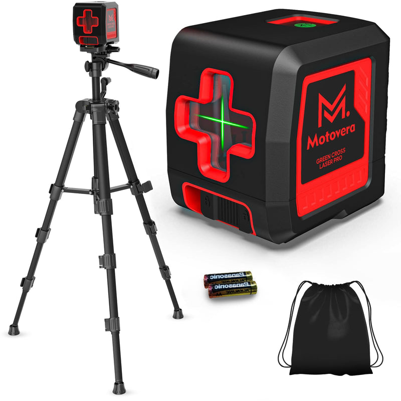 Motovera Self Leveling Laser Level 100ft, Green Cross Line with Tripod, 4 Brightness Modes & Pulse Function, Manual & Self-Leveling Modes, IP54 Waterproof for Picture Hanging, Tile, DIY Construction LL-T2