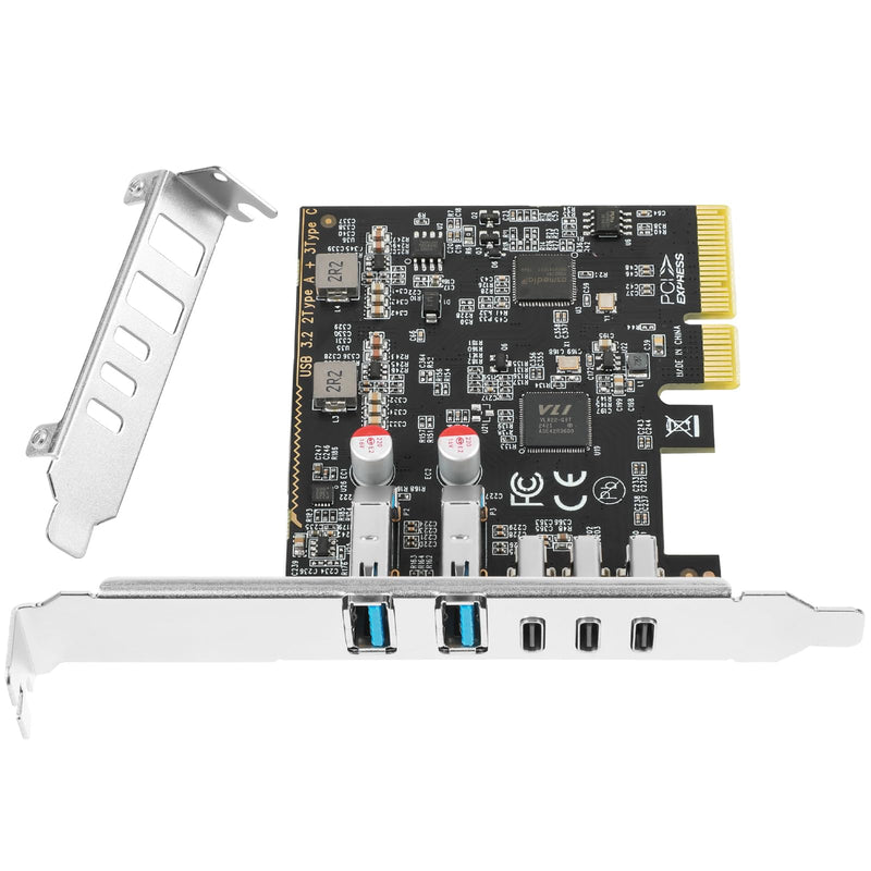 PCIe to USB C/A 3.2/3.1 Gen 2 Expansion Card, USB-C PCIe Card for PC Internal Hub, PCI-E Add-On Adapter Host Controller, 5 Ports (3X Type C - 2X Type A) 10+10Gbps PCIe-USB-CA