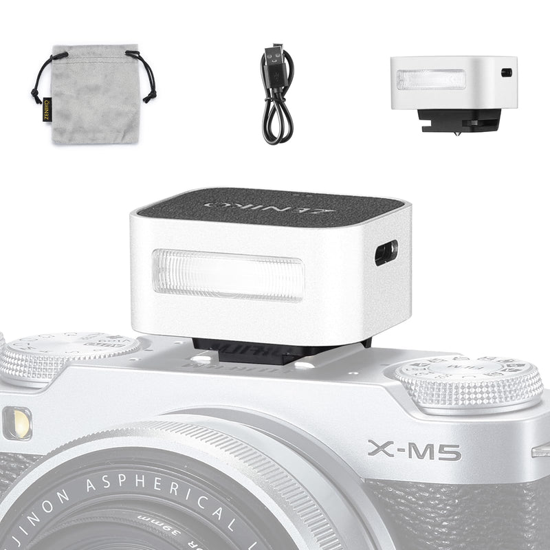 ZF04 Mini Camera Flash Speedlite On Camera, 372 Full-Power Flashes 2.5S Recycle Mini Manual Flash for Canon/Sony zv1/Sony zve10 /Ricoh gr3/Nikon/Fuji f1 (Silver) ZF04 Silver