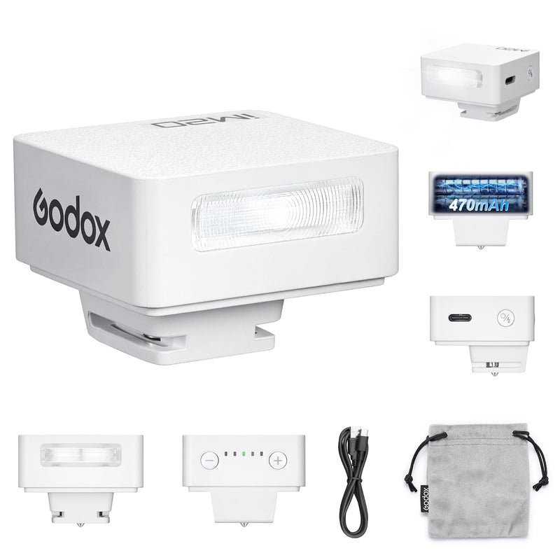 Godox iM20 Mini Flash for Sony zve10 Sony zv1 Ricoh gr3 470mAh | 440 Full-Power Flash 5 Levels Mini Flash Speedlite for Canon Nikon Fuji Olympus Camera White