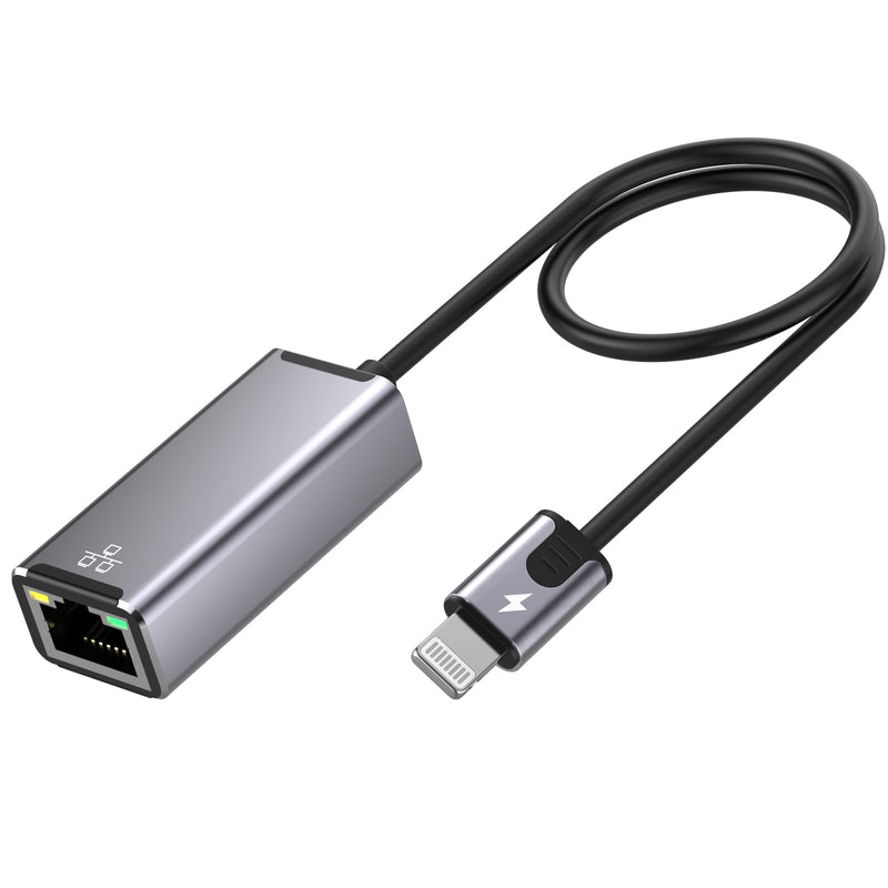 Lightning to Ethernet Adapter for iPhone,[Apple MFi Certified] 1.6ft RJ45 Ethernet LAN Network Adapter with 8Pin Compatible for iPhone 14/13/12/11/XS/XR/8/7/6/iPad/iPod,Plug and Play,Support 100Mbps Black-L