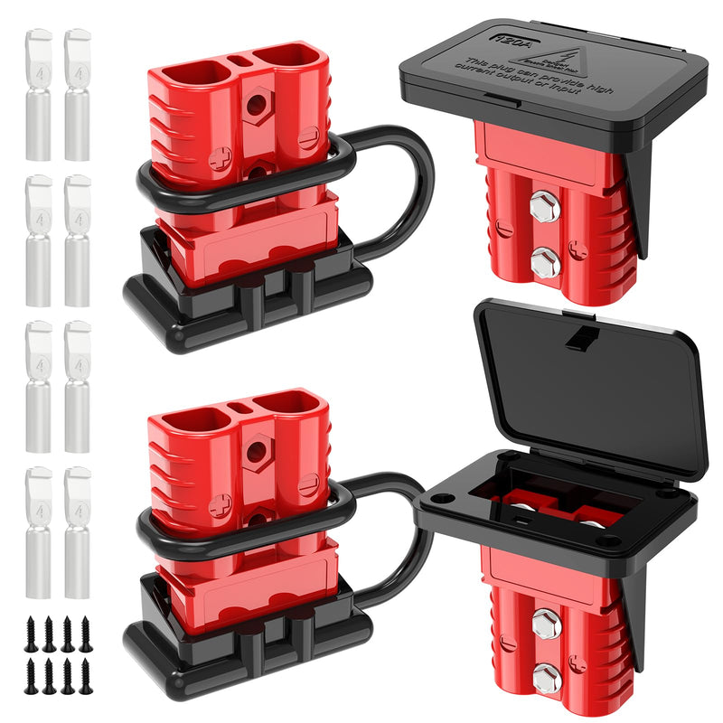 Anderson Connector,120AMP 2-6 Gauge Battery Quick Connect 12V-36V Anderson Plug Battery Cable Quick Connect Disconnect Plug Winch Wiring Kit for Cable RV Truck Winch (4 Pack)-RED 120A