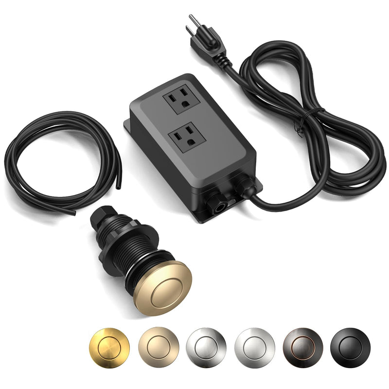Garbage Disposal Air Switch Kit -Professional, Dual Outlet Sink Top Waste Disposer On/Off, Air Switch Button, UL Listed, Long/3.6“, Champagne Bronze Long/3.6"