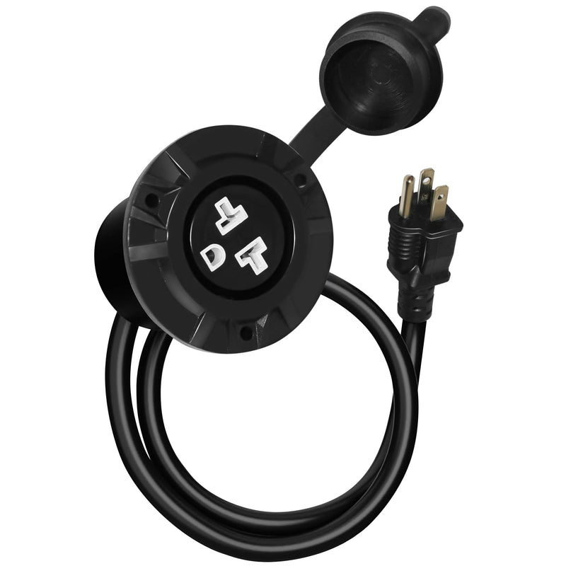 15A/20A Weatherproof Outdoor Power Outlet, Receptacle Outlet,125 Volt NEMA 5-15R, Outdoor Electrical Outlet with Integrated 20-Inch Outdoor Extension Cord 12AWG, Outdoor Outlet Cover