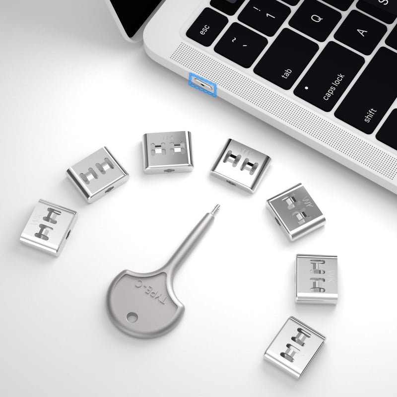 7PCS USB Type C Anti-Theft Security Lock with 1 Anti-Break Metal Key Physical Containment,Universal Compatibility for All Type-C Devices, Enhanced Data Protection 7+1