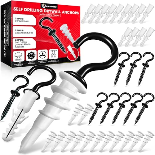 25PCS Screw Hooks + Self-Drilling Drywall Anchor, Expansion Tubes 25 PCS