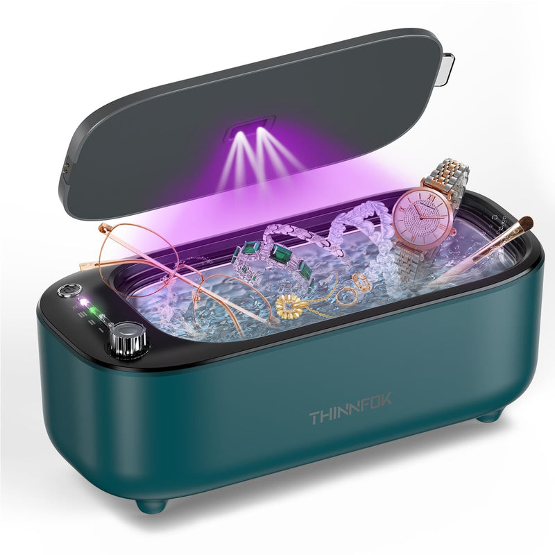 Ultrasonic Jewelry Cleaner, Smart Variable Frequency 47KHz - 50KHz | Professional Quiet Sonic Cleaning Machine with UV for Rings, Glasses, Watches, Dentures, Retainer, Earrings, Necklaces