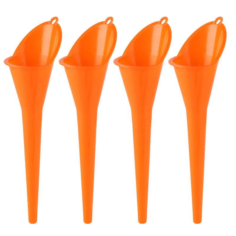 4 Pcs Plastic Long Neck Oil Funnel for Change, Multi-Function Long for Transmission Fluid Automotive Funnels, Car Water Diesel Fuel Kerosene Liquids Engine Oil Funnel Set 4pcs - Orange