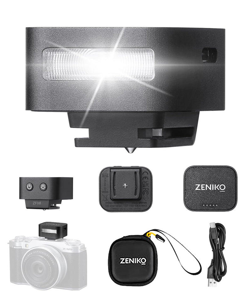 ZF08 Camera Flash - 440 Full Power Flashes/GN16 ISO200 0.5m/Type-C Charge/470mAh/3s Recycle Time/5 Power Levels/Mini Flash Compatible with Sony ZV-E10 ZV1 a7CII a7IV Ricoh GRIII etc. (Black) Black