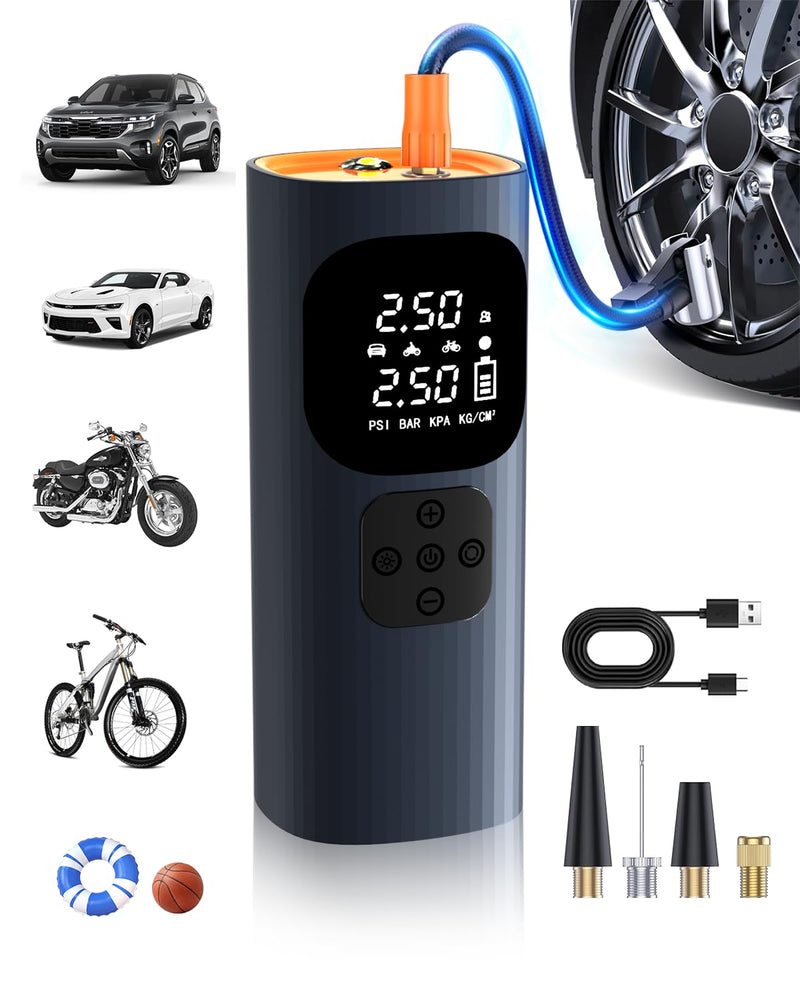  [AUSTRALIA] - Tire Inflator Portable Air Compressor 150 PSI Cordless Car Air Pump, 3X Faster Pump with 6000 mAh Rechargeable Battery, 12V DC, Digital Pressure Gauge, LED Light, For Auto, Bike, Motorcycle, Ball