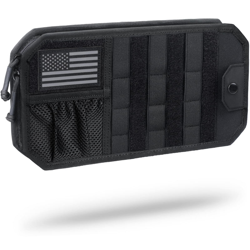 WYNEX Molle Car Sun Visor Organizer, Original Design Car Accessories with Zipper Visor Storage Pouch & Glasses Clip, Semi-Rigid Molle Panel for Tactical Gears, Fits Most Vehicles, SUVs, Trucks Black