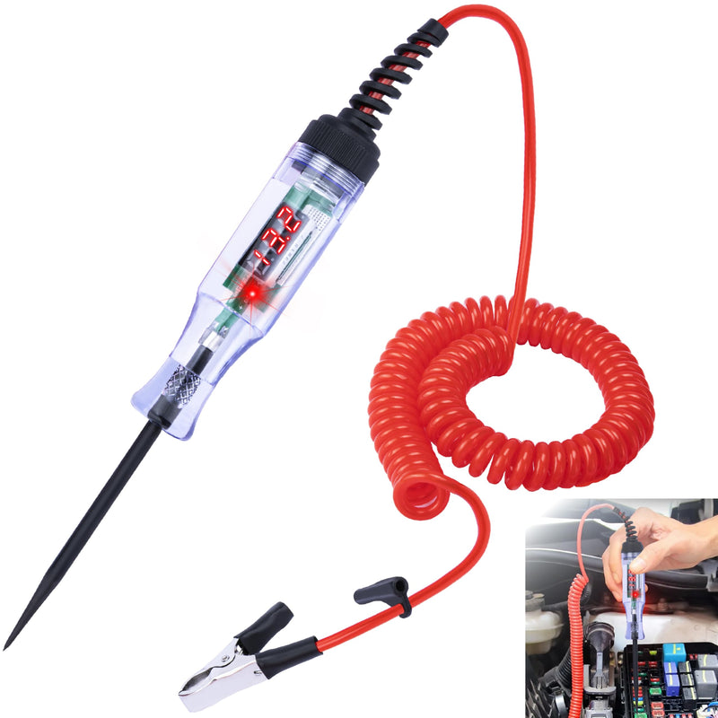Test Light Automotive, 5-90V DC Test Light with Voltmeter, Bidirectional Car Fuse Tester with Voltage Display, Digital LED Circuit Tester with Extended Spring Wire & Probe for Car/RV/Vehicles