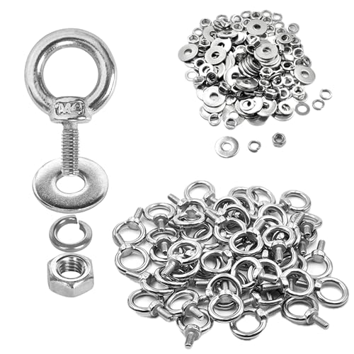 48 Pack M4 Stainless Steel Eye Bolts with Nuts & Washers, M4x0.39 L M4 x 10mm 48