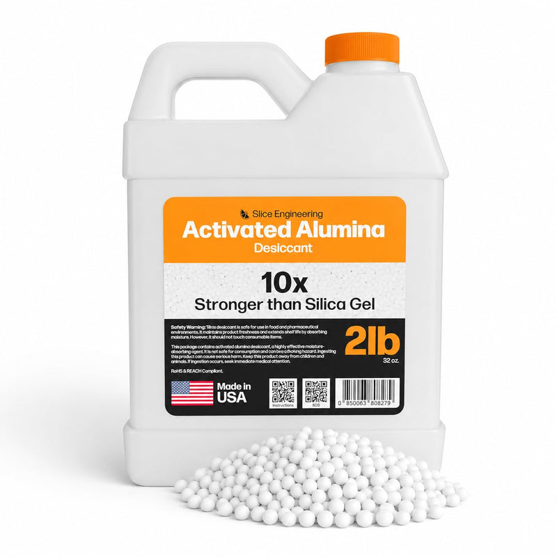 Slice Engineering (2lb) Activated Alumina Desiccant Beads | 10X More Powerful Than Silica Gel | Infinitely Rechargeable | Prevent Wet Filament | Reusable Desiccant | Made in the USA 2lb