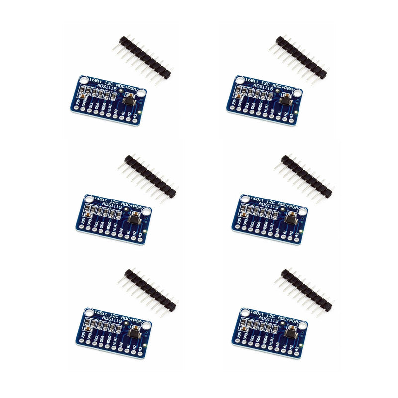 6-Piece ADS1115 16 Bit 16 Byte 4 Channel I2C IIC Analog-to-Digital ADC PGA Converter with Programmable Gain Amplifier High Precision ADC Converter Development Board for Arduino Raspberry Pi