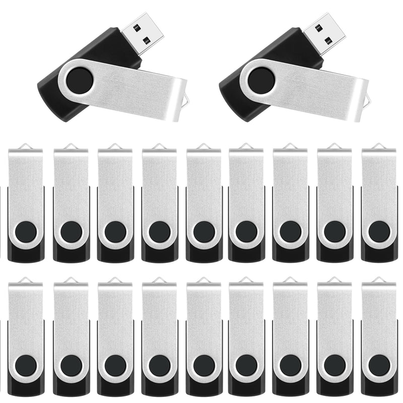 Bulk Flash Drives 2GB, 20 Pack USB Stick Flashdrive 2.0 Thumb Drive Portable Jump Drives Multipack Zip Drive, Swivel USB Storage Flash Drive Memory Photo Stick Pendrive for Data Transfer and Backup 20 Pack Black