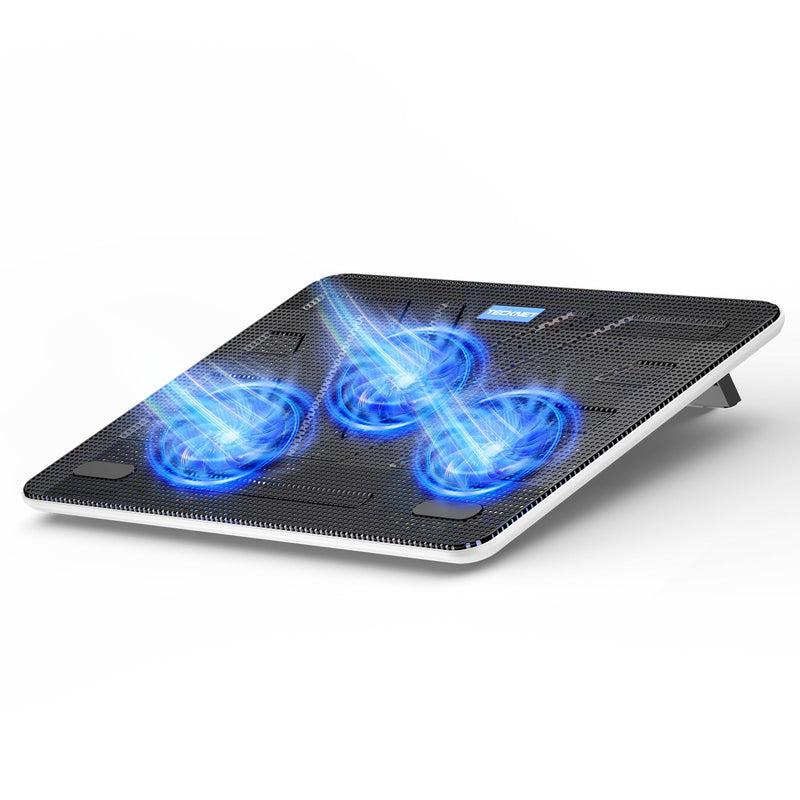 TECKNET Laptop Cooling Pad, Portable Slim Quiet USB Powered Laptop Notebook Cooler Cooling Pad Stand Chill Mat with 3 Blue LED Fans, Fits 12-17 Inches (White) White