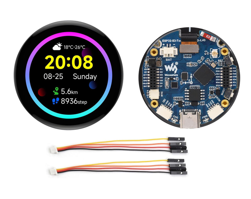 ESP32-S3 1.43inch AMOLED Display Development Board, 466×466 Resolution 16.7M Color QSPI Interface, ESP32 with Capacitive Touch AMOLED Round LCD, Support 2.4 GHz Wi-Fi and Bluetooth 5