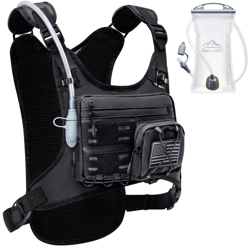 Running Vest with 2L Water Bladder, USA Original Patent, Lightweight Adjustable Chest Pack with Gear Holder, Reflective Running Hydration Vest for Women Men for Marathon Black Medium-Large