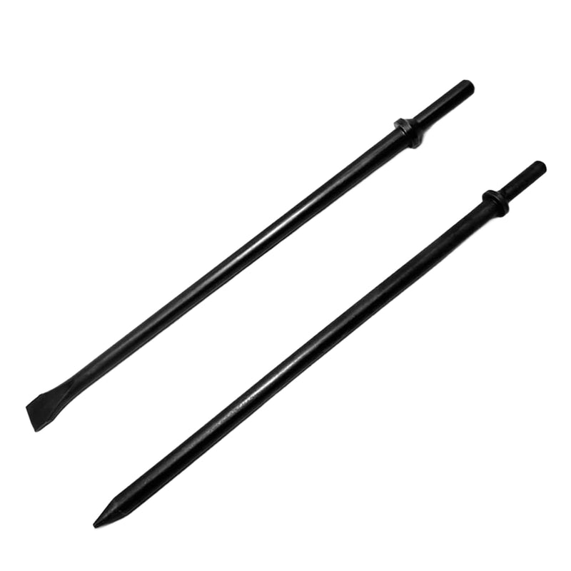 Pneumatic Cold Chisel Set, 3/4" Width 14" Long Air Pneumatic Hammer, Flat and Point Chisels with Round Collar for Concrete and Tile, Air Hammer Punch Chipping Bits Tool, Cr-Mo Alloy Steel 3/4" Width 14" Long pointed chisel and flat chisel