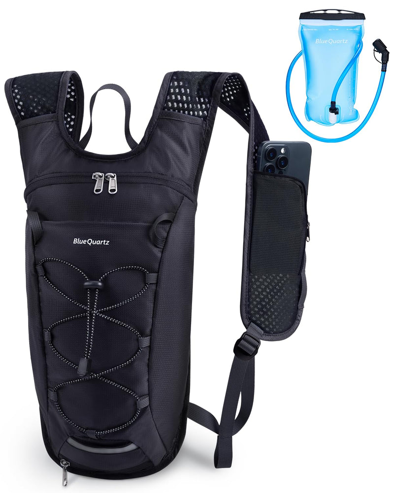 Blue Quartz Hydration Backpack with 2L Water Bladder, Hiking Water Backpack for Women Men, Lightweight Cycling Daypack with Phone Pocket & Helmet Net Bag, Hydration Pack for Biking, Running, Skiing Black Medium