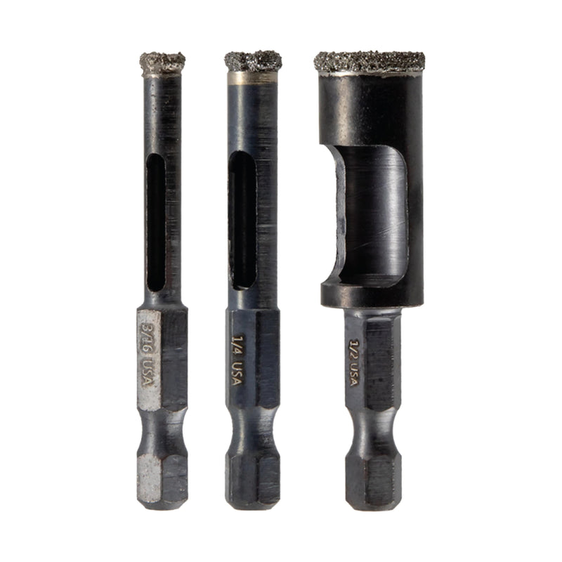3-Piece Diamond Arbored Hole Saw Bit Set (3/16, 1/4, 1/2-Inch) 3 piece set