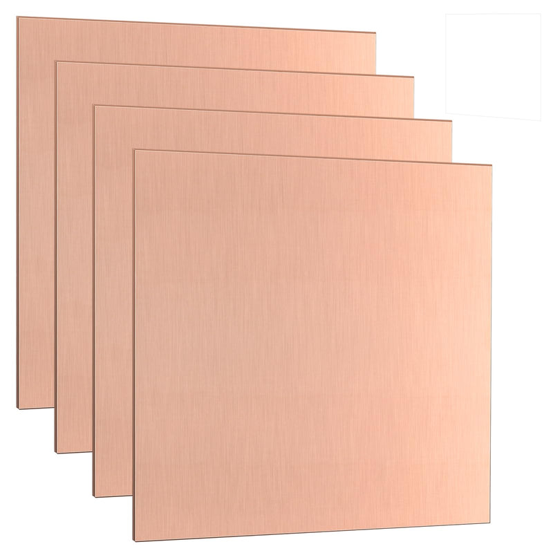 Adrattnay 4-Pack 99.9% Pure Copper Sheets Metal 8" x 8", 24 Gauge Copper Sheets 0.5mm (0.02") with Double-Side Protective Film for Jewelry Making, Crafts, Soldering, Electrical Projects 8x8in