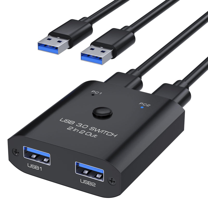 USB 3.0 Switch 2 in 2 Out, USB Switcher 2 Computers Sharing Keyboard Mouse Printer Scanner, USB switcher, Keyboard Mouse Switch, 2 Port USB Selector with 2 USB 3.0 Cables, Printer Splitter usb switch with usb3.0 cable