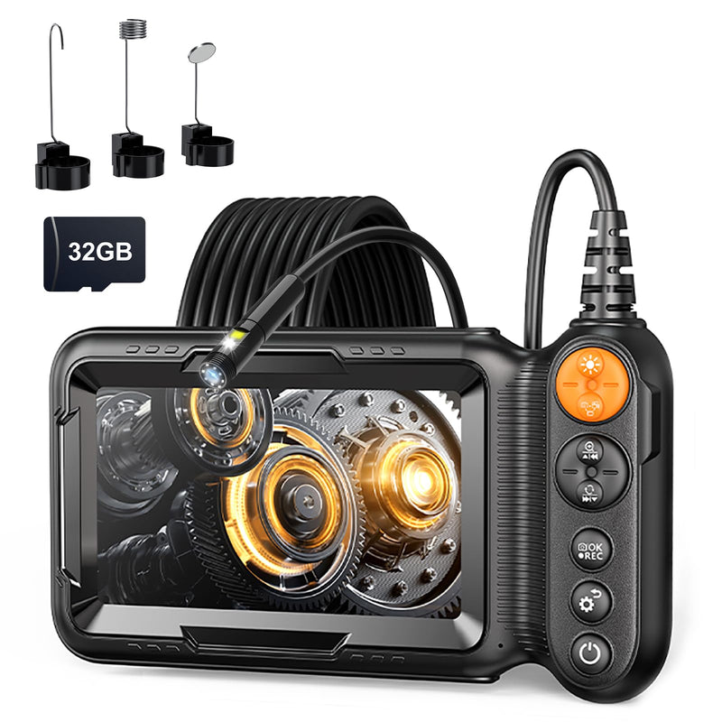 Dual-Lens Endoscope Camera with Light, Borescope with 5" IPS Screen, Photo & Record Video Inspection Cameras with 32G SD Card, IP67 Waterproof Snake Camera, Tools Cool Gadgets for Men (16.5FT)