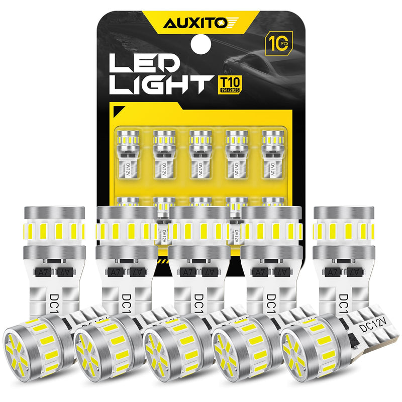 AUXITO Latest 194 LED Bulb 6500K Bright White, Canbus Error Free 168 2825 T10 W5W LED Bulb for Car Dome Door Map Courtesy Trunk Cargo License Plate Lights, Pack of 10
