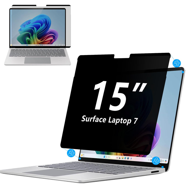Megoo Privacy Screen Protector for Surface Laptop 7 15 Inch, Anti-Spy, Anti-Glare, Blue Light & UV Blocking, Magnetic Nano Technology, Removable Design Laptop 7 15"