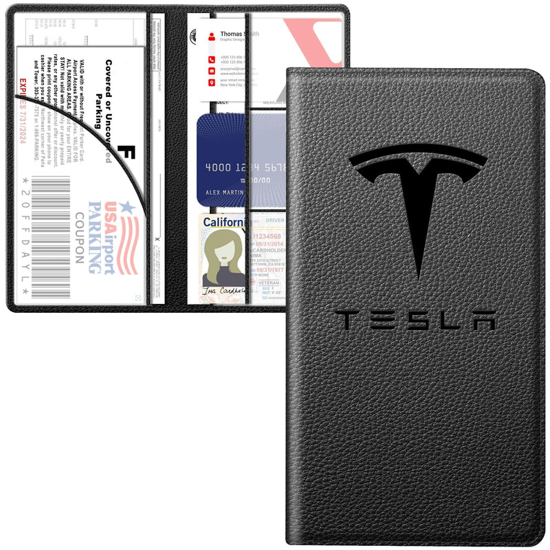Car Registration and Insurance Holder for Tesla Model Y 3 X S,PU Leather Card Holder, Vehicle Glove Box Organizer for Tesla Y 3 X S Accessories 2025 2024 2023 2022 2021 Black