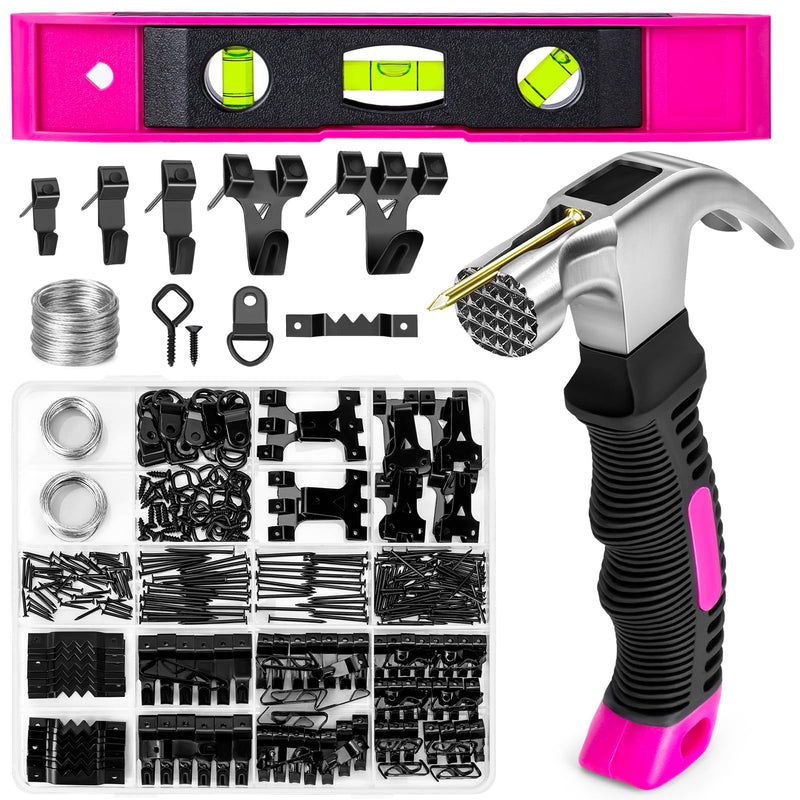 THINKLEARN Picture Hanging Kit - 327Pcs Picture Hangers with Hooks, Nails, Wires, Level & Hammer, Wall Hanging Kit for Frame, Painting, Art, Photo, Picture Hanging Hardware for Home & Office Decor