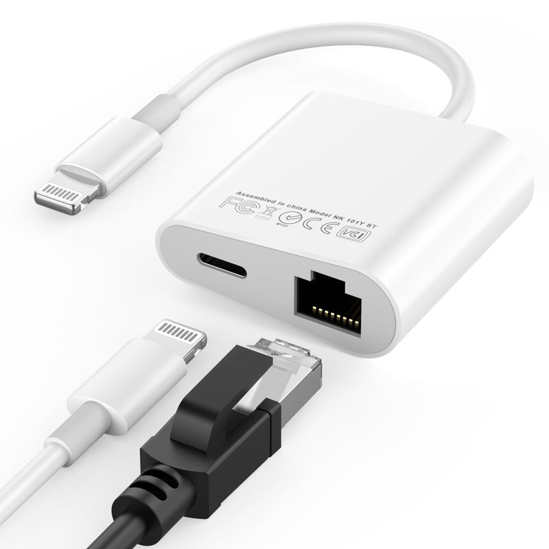 Lightning to Ethernet Adapter for iPhone 14, [Apple MFi Certified] 2 in 1 RJ45 Ethernet LAN Network Adapter with Charge Port for iPhone 14 13 12 11 XS XR X, Supports 100Mbps High Speed, Plug and Play