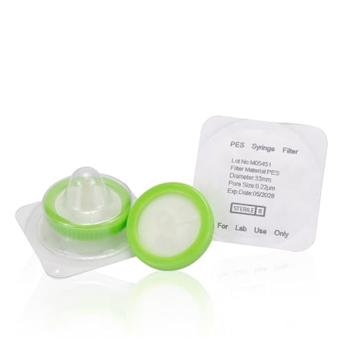 33mm PES Syringe Filter 0.22um with Light Green Ribbed Ring, Sterile, 50 Pcs
