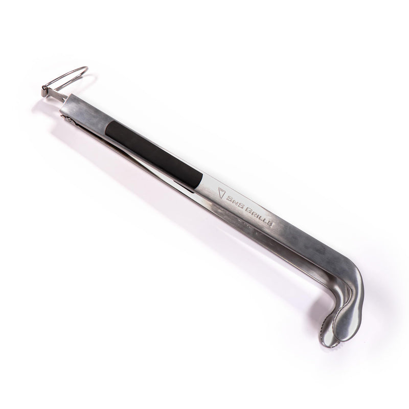 SnS Grills Slow ‘N Sear Cherry Picker Charcoal Tongs with Rubber Handle - Long, Durable Metal Tongs with Angled Head for BBQ, Grilling, and Outdoor Cooking