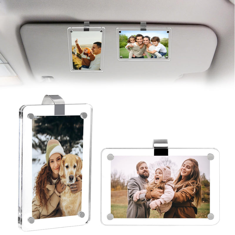 2Pcs Car Picture Holder, Acrylic Magnetic Visor Photo Clip, Personalized Picture Frame, Decorate your Car Visor Clip with Family & Personal Photos 2