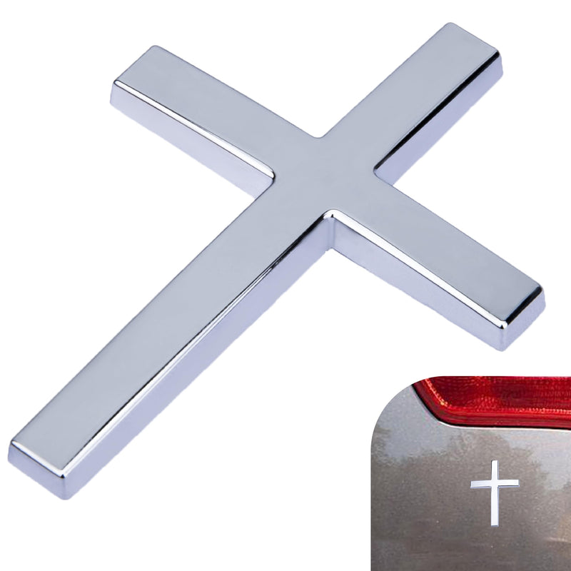 Metal Cross Decals for Cars, 2.5"×1.8" Christian Car Emblem Badge Decals, 3D Self Adhesive Cross Stickers Car Accessories, Jesus Stickers for Cars Body Fender Tail (Silver) Silver
