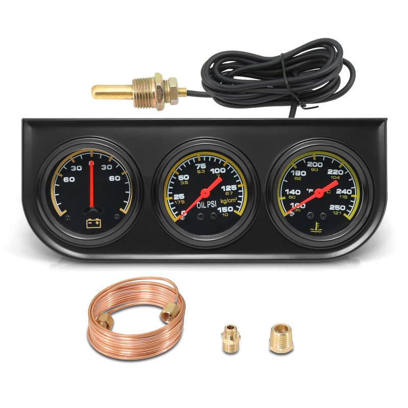 MH 2inch 52mm Triple Gauge Set, Oil Pressure Gauge(0-150PSI) Water Temperature (100°F-280°F) Ammeter (-60 to 60AMP) Car Auto 3 Gauge Cluster Set Kit
