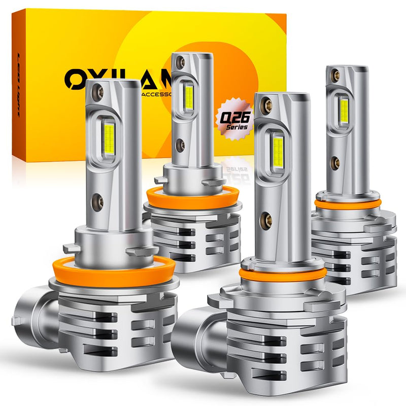 OXILAM H11 9005 LED Light Bulbs Combo, 56000 Lumens 700% Brighter 6500K Cool White Light, 1:1 Size 9005/HB3 H11/H9/H8 DRL Fog Light Replacement, IP68 Waterproof, Pack of 4 9005+H11