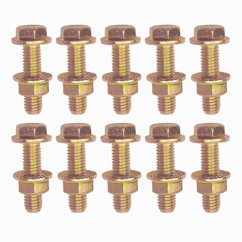 10PCS Exhaust Manifold Bolt Kit – High-Strength Carbon Steel, 0.7" x 1.45", hex Flange nut Screws (Non-Slip). Gold-Plated, Universal fit for Most car Models (Gold)